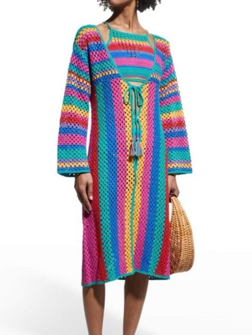 Farm Rio Stripes Crochet Midi Cover Up - Picture 2 of 5